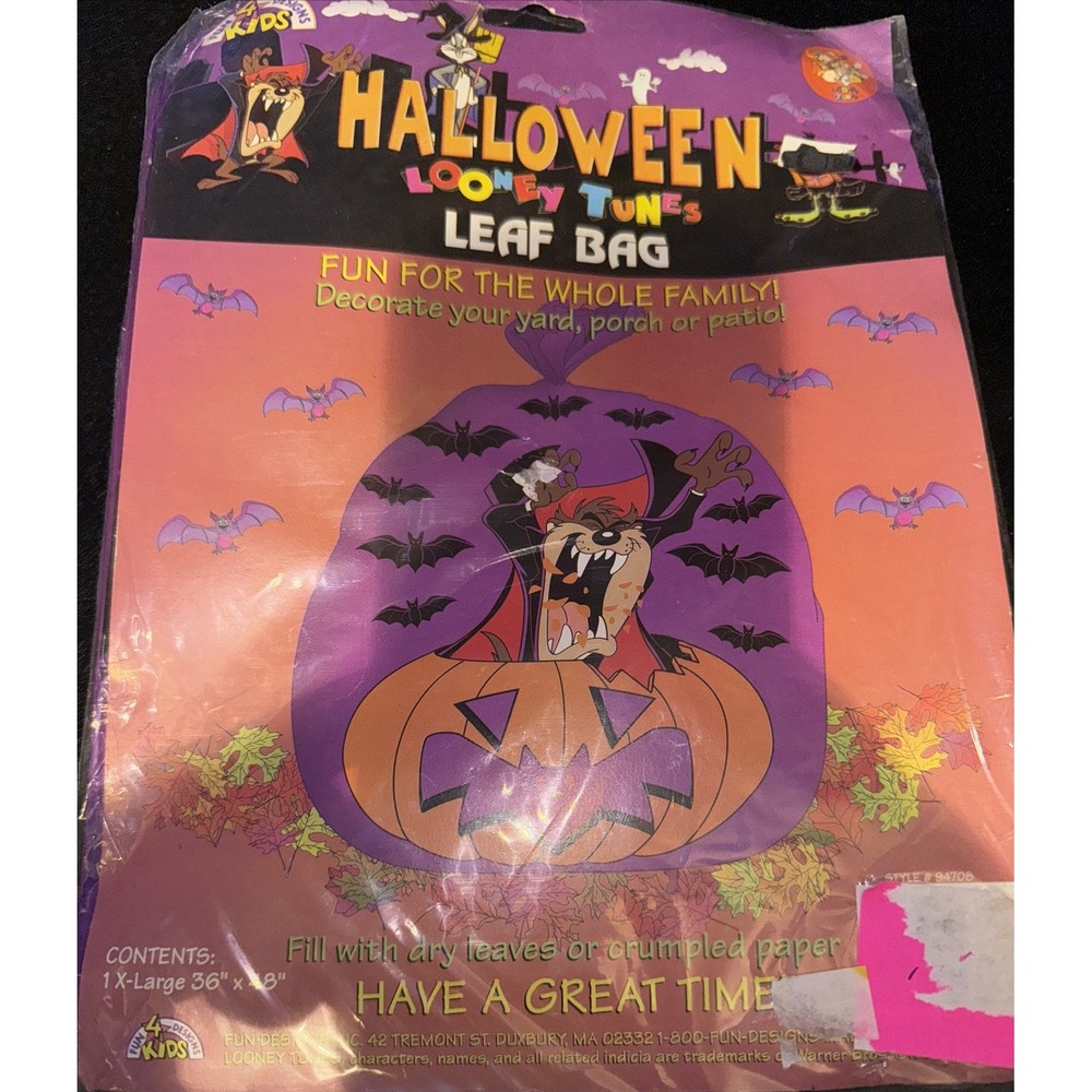 Vintage 1996 Looney Tunes Halloween Leaf Bag Tazmanian Devil Taz New Sealed - Picture 1 of 2
